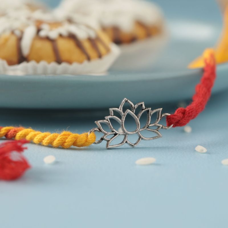 Exquisite Lotus Silver Rakhi