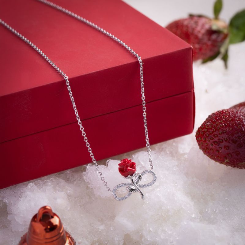 Crimson Bloom Infinity Chain Pendant