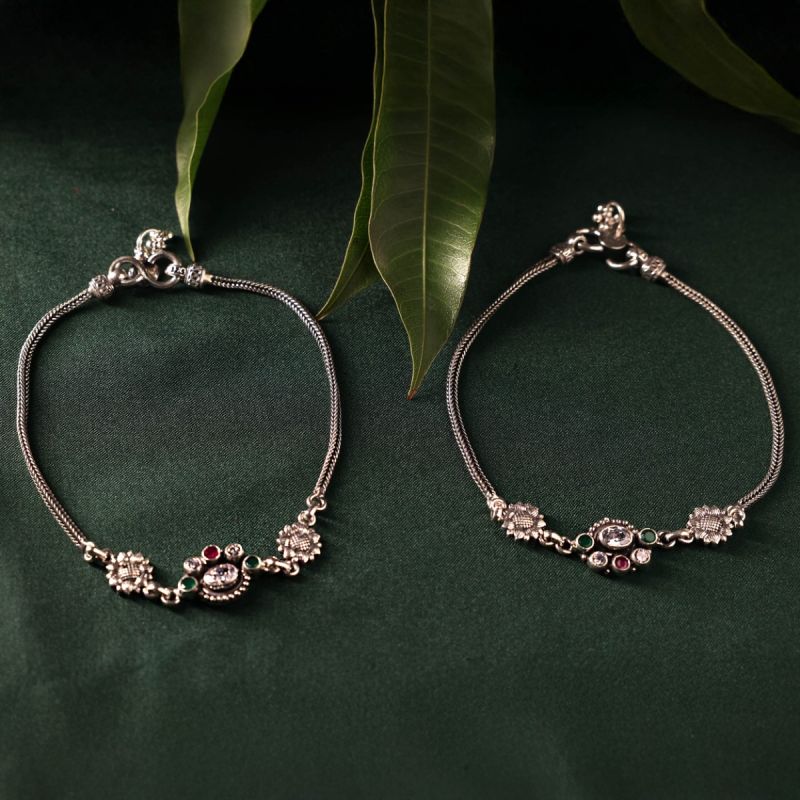 Retro Rani Silver Payal Set