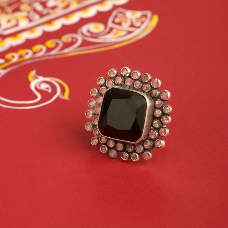 Obsidian Aura Silver Ring