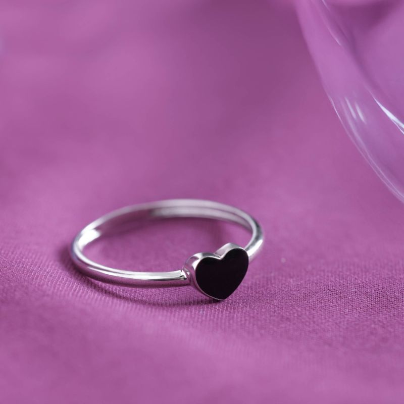 Edgy Black Heart Silver Ring