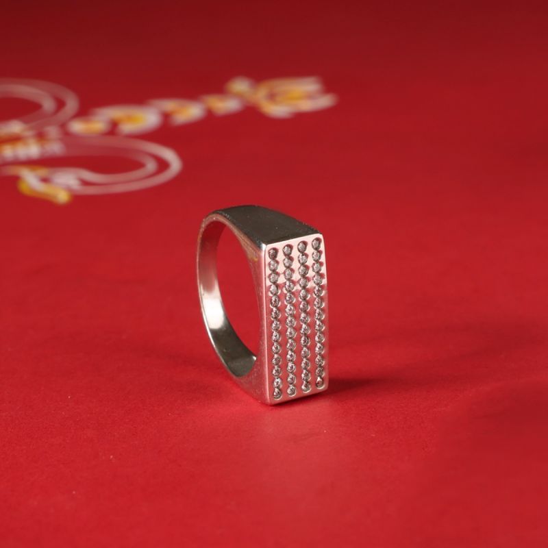 Frosted Grid Men's Silver Ring