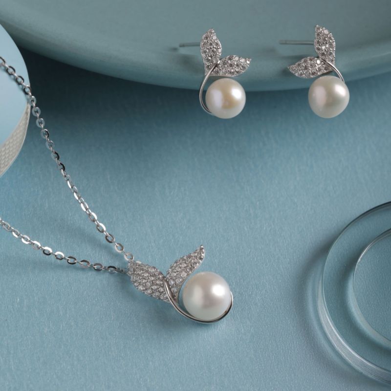 Mermaid Curve Silver Necklace Set