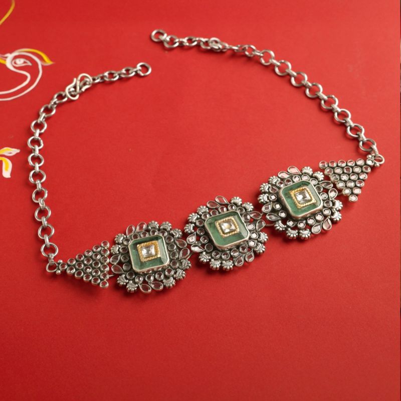 Sage Square Silver Choker