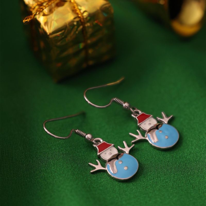 Frosty Snowman Silver Enamel Earrings