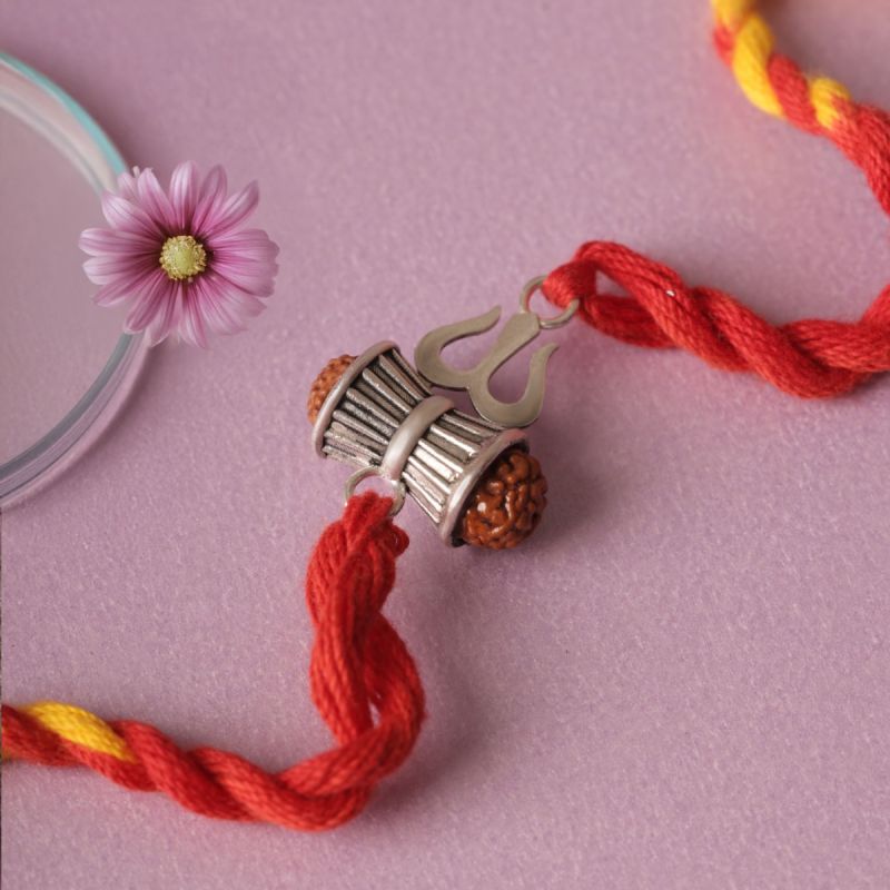 Sacred Damaru & Trishul Rakhi Silver Rakhi
