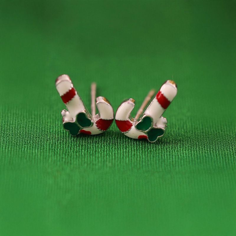 Christmassy Candy Cane Enamel Earrings