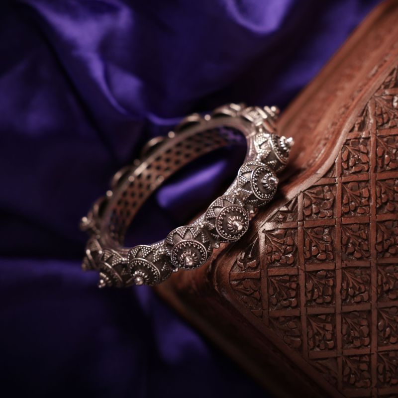 Traditional Delight Oxidized Silver Bangle