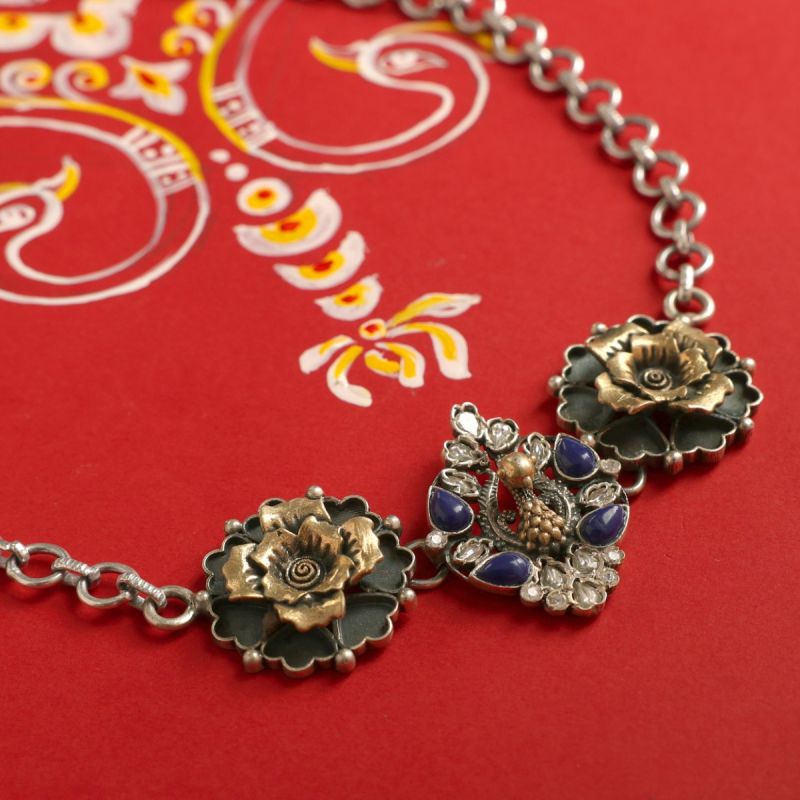 Noir Blossom Silver Necklace
