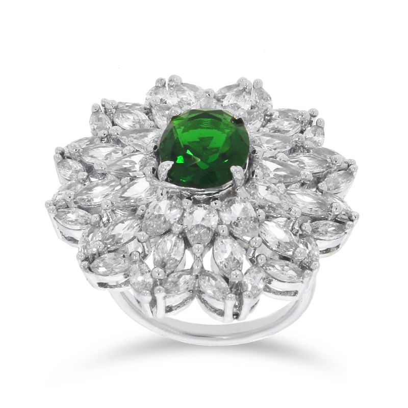 American Diamond Rhodium Floral Ring