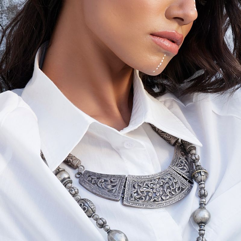 Ethnic Flora Silver Necklace