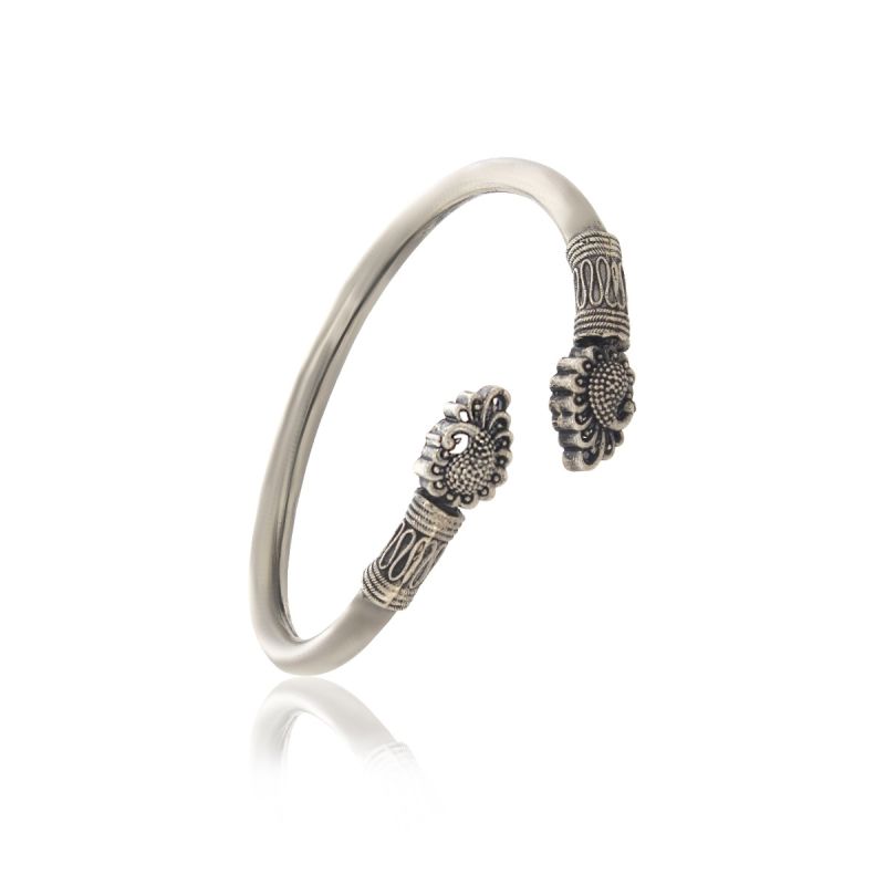 Delicate Peacocks Silver Bangle