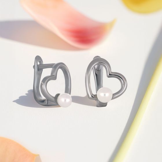 Fresh Pearl Heart Silver Studs